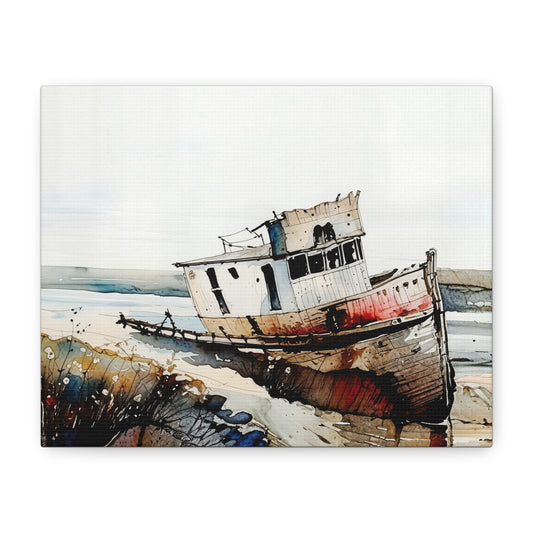 Watercolor Boat Canvas Wall Art, Nautical Home Decor, Coastal Wall Art, Ship Art Print, Beach House Decoration