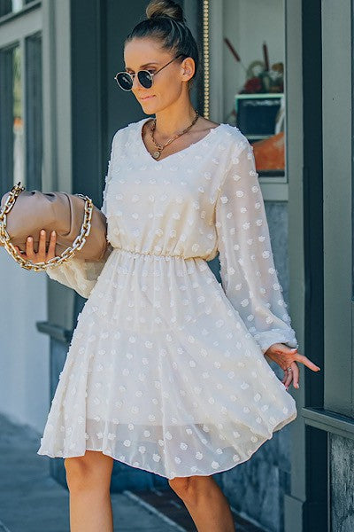 Miss Sparkling Dotted Long Sleeve Dress Cream
