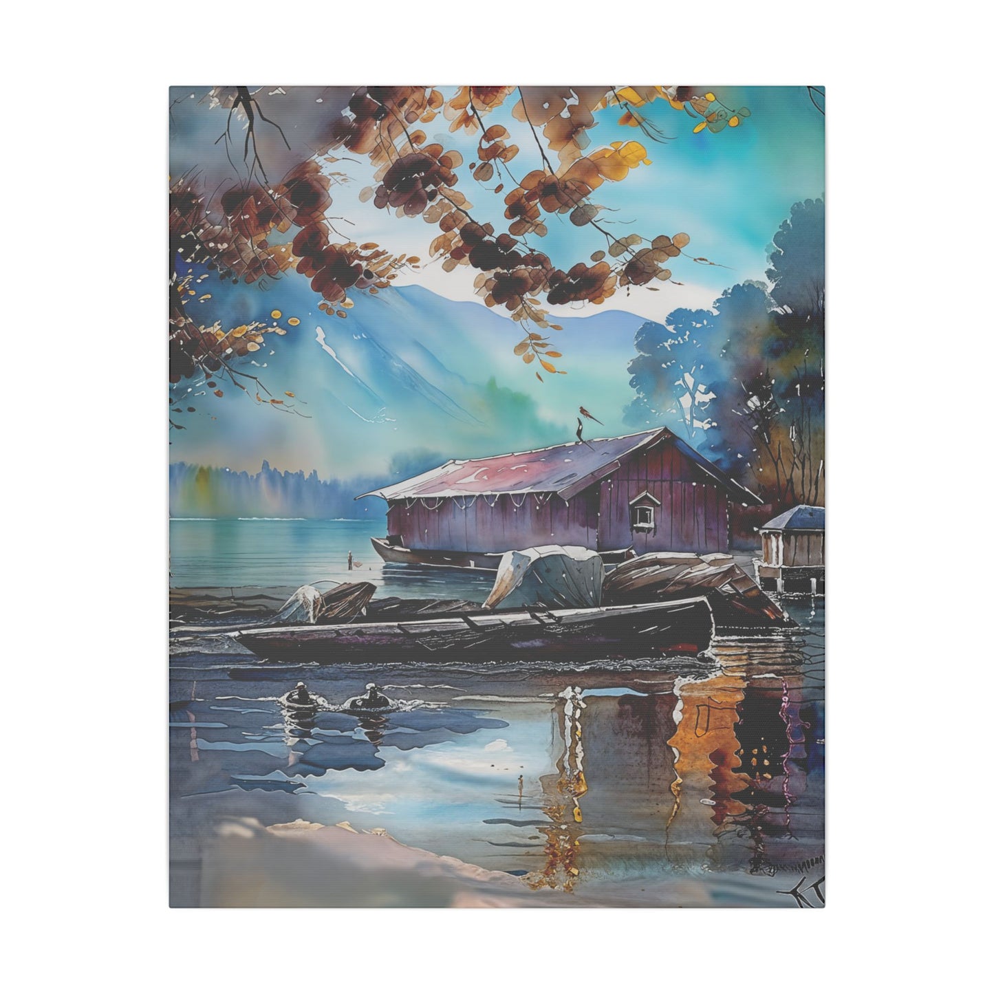 Tranquil Lake Landscape Canvas Art – Serene Nature Wall Decor, Rustic Cabin Aesthetic