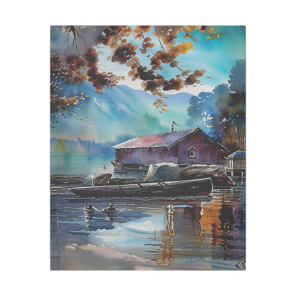 Tranquil Lake Landscape Canvas Art – Serene Nature Wall Decor, Rustic Cabin Aesthetic