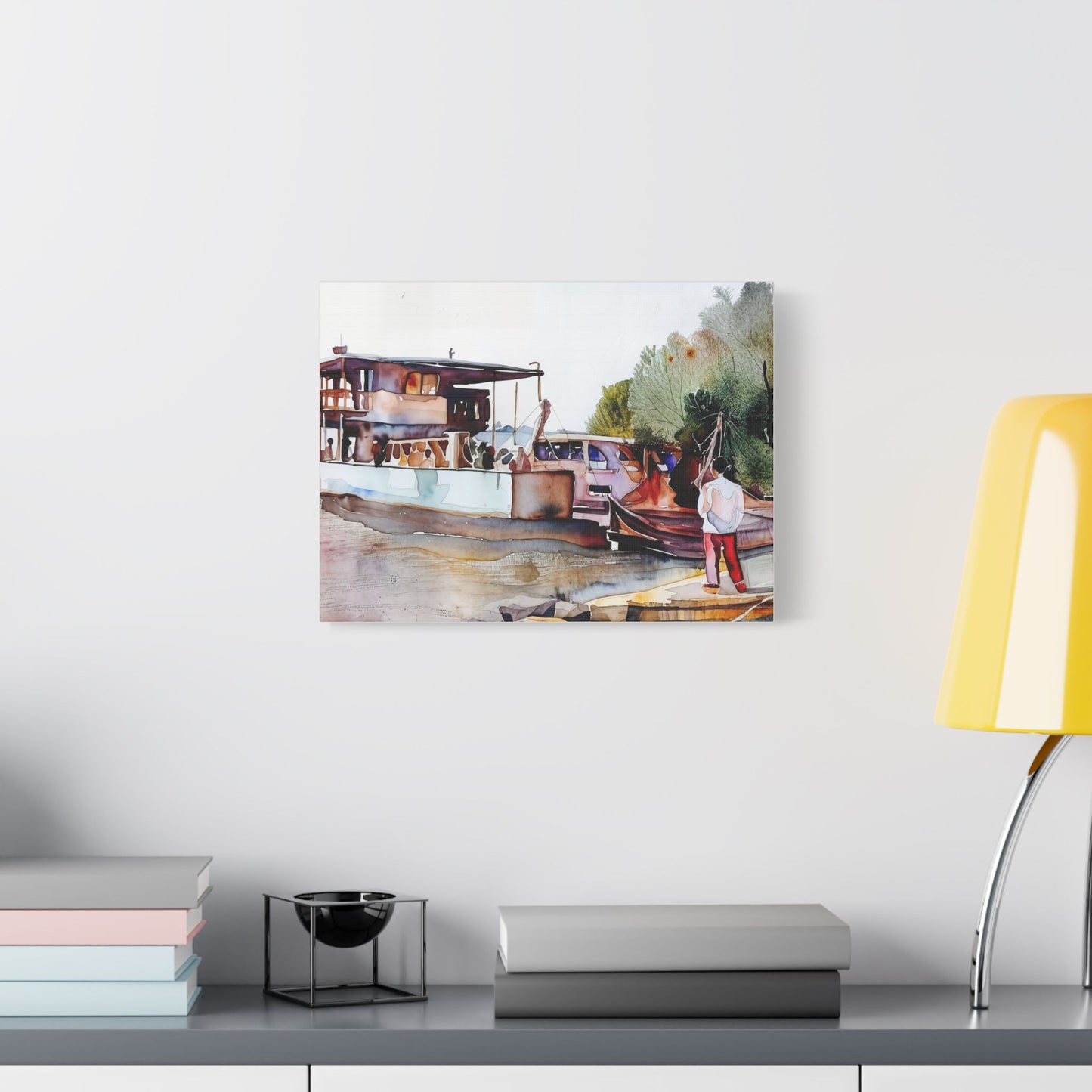 Stretched Canvas Art Print, Boat Landscape Decor, Nautical Wall Art, Coastal Home Decoration, Unique Gift for Maritime Lovers