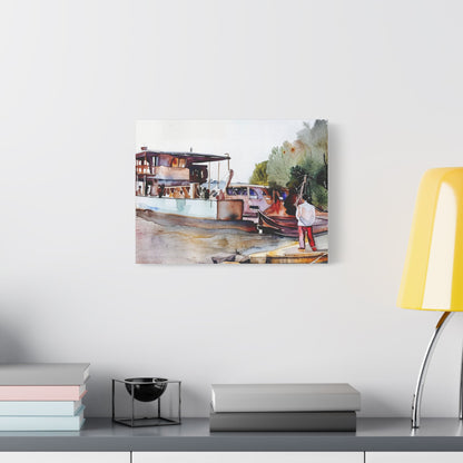 Stretched Canvas Art Print, Boat Landscape Decor, Nautical Wall Art, Coastal Home Decoration, Unique Gift for Maritime Lovers