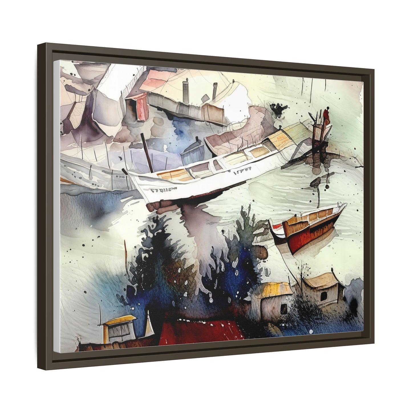 Framed Matte Canvas Art Print, Nautical Landscape Wall Decor, Boat Scene Artwork, Coastal Home Decor, Gift for Art Lovers