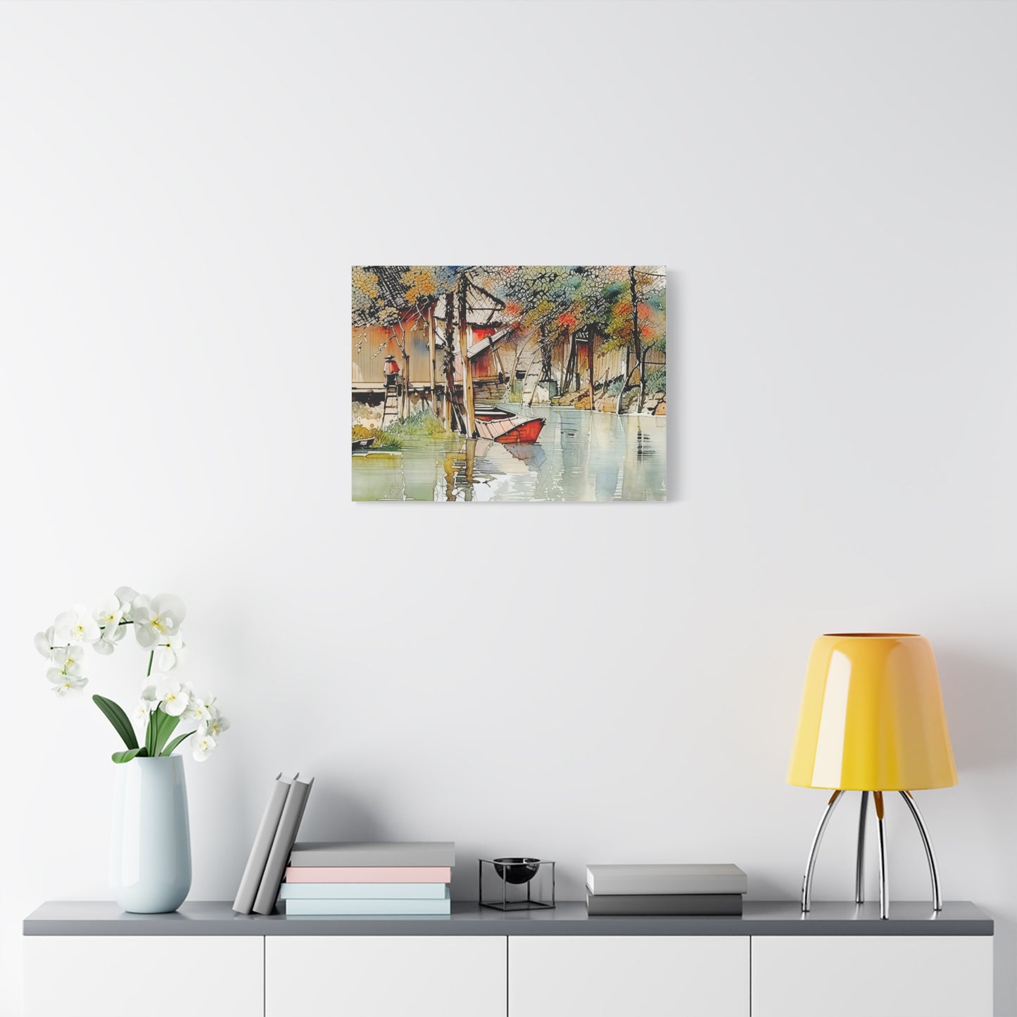 Serene Landscape Canvas Wall Art, Boat Print for Home Decor, Gift for Nature Lovers, Tranquil Artwork, Perfect for Living Room