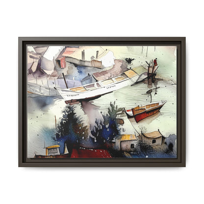 Framed Matte Canvas Art Print, Nautical Landscape Wall Decor, Boat Scene Artwork, Coastal Home Decor, Gift for Art Lovers