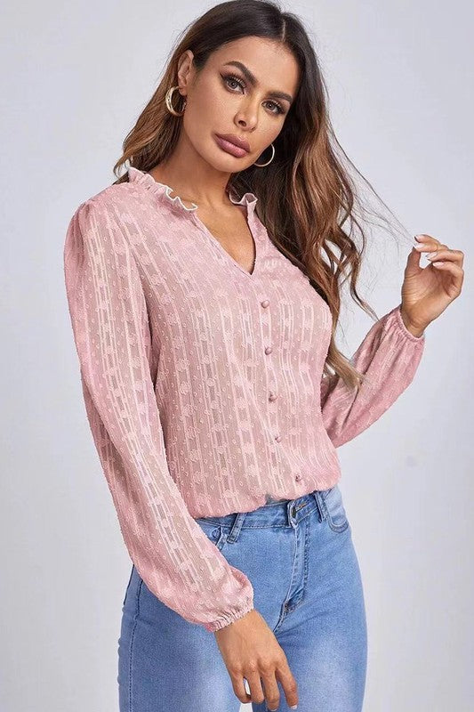 Long sleeve sheer blouse Pink