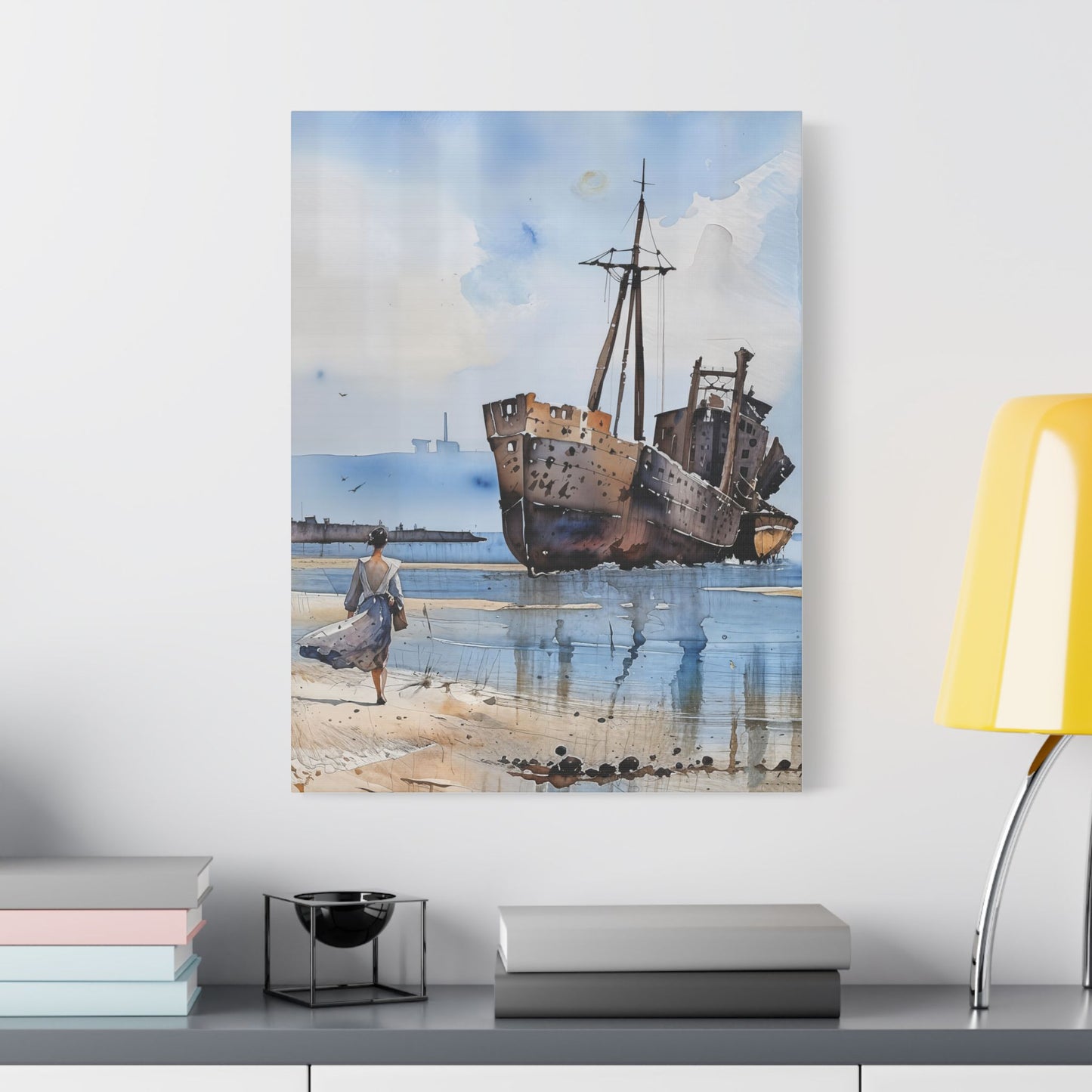 Artistic Stretched Canvas Print, Nautical Decor, Coastal Wall Art, Shipwreck Artwork, Ideal for Home or Office Decoration