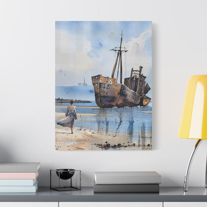 Artistic Stretched Canvas Print, Nautical Decor, Coastal Wall Art, Shipwreck Artwork, Ideal for Home or Office Decoration