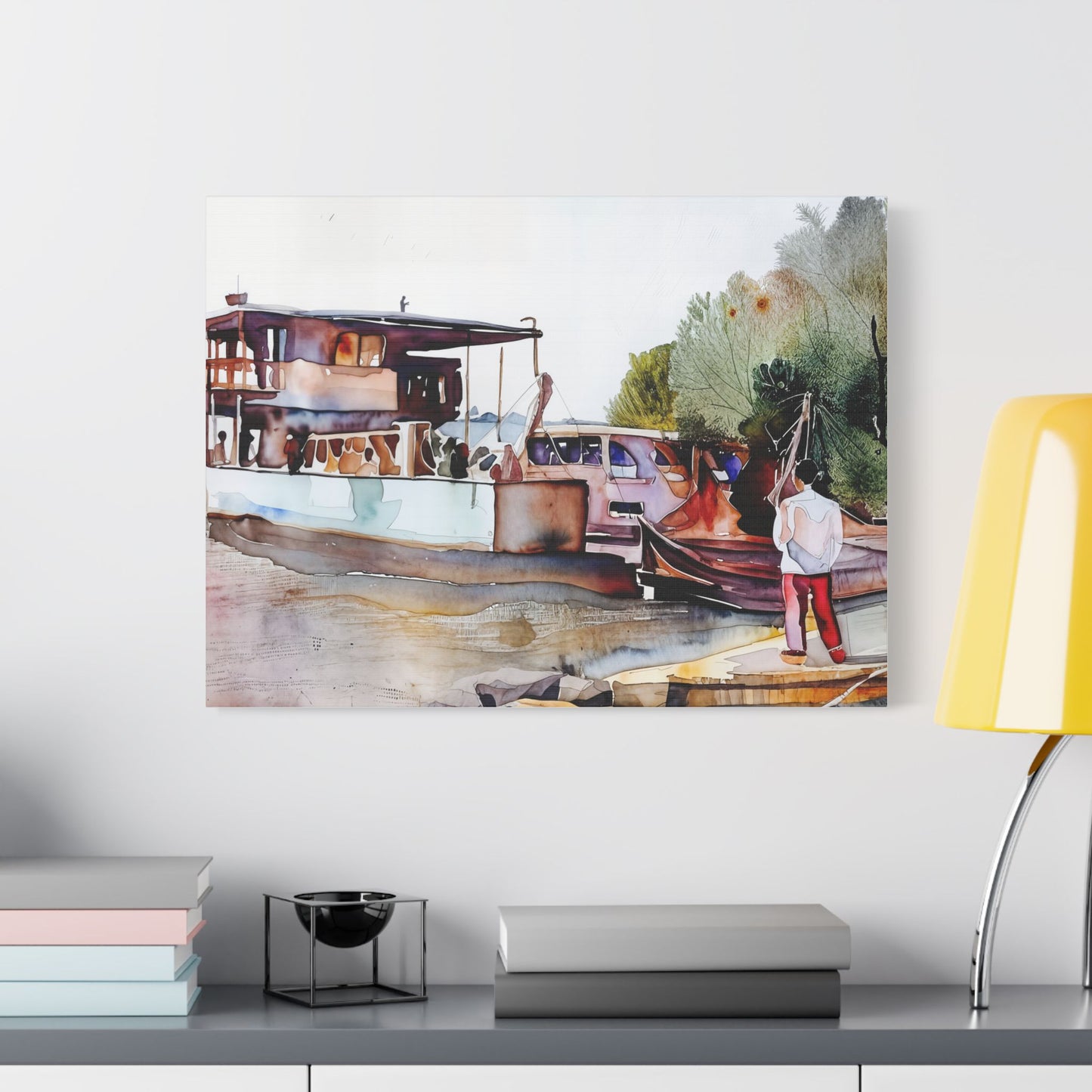 Stretched Canvas Art Print, Boat Landscape Decor, Nautical Wall Art, Coastal Home Decoration, Unique Gift for Maritime Lovers