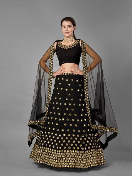 Myra Black Heavy Embroidered Georgette Bridal Lehenga XXS