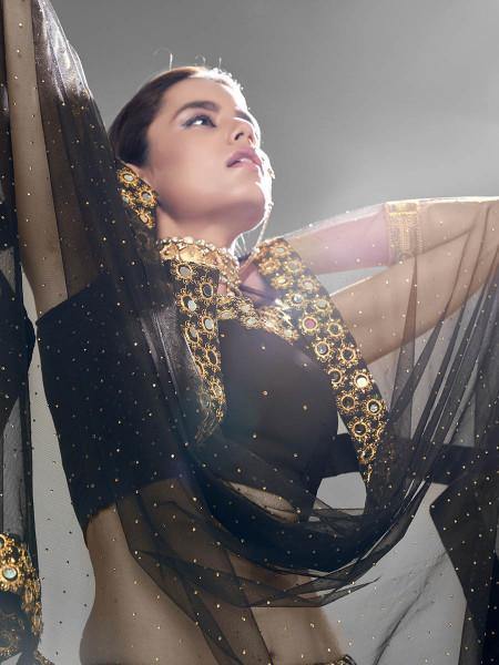 Myra Black Heavy Embroidered Georgette Bridal Lehenga XS