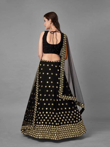 Myra Black Heavy Embroidered Georgette Bridal Lehenga S