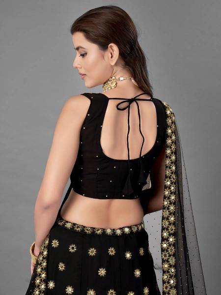 Myra Black Heavy Embroidered Georgette Bridal Lehenga M