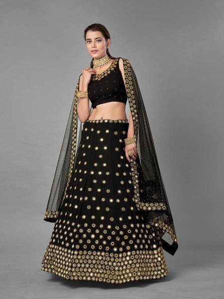 Myra Black Heavy Embroidered Georgette Bridal Lehenga L