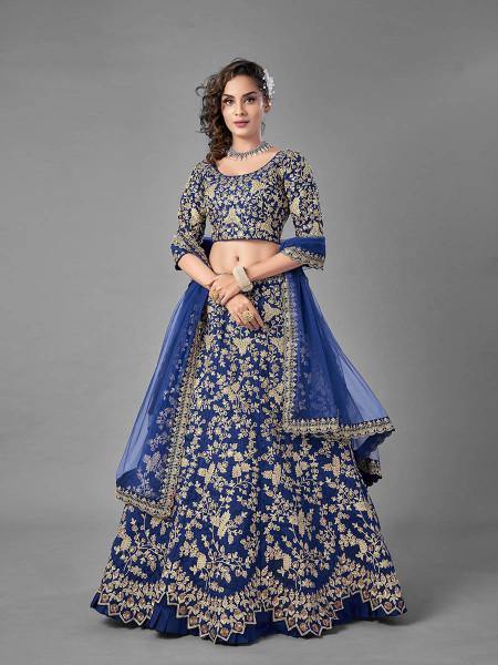 Myra Blue Heavy Embroidered Art Silk Bridal Lehenga XXS
