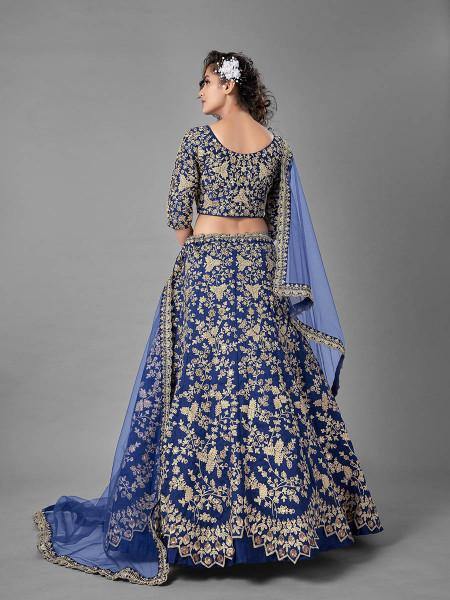 Myra Blue Heavy Embroidered Art Silk Bridal Lehenga L