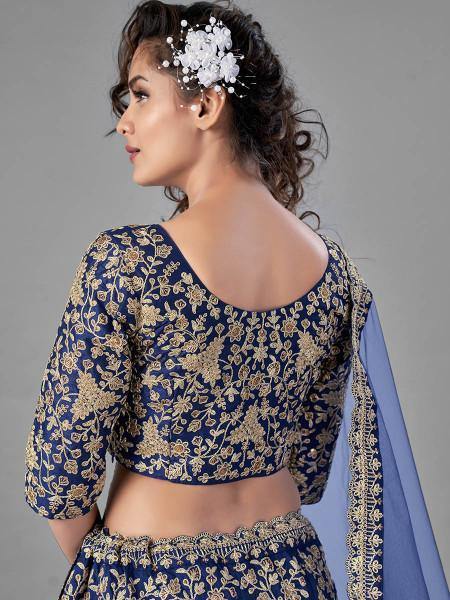 Myra Blue Heavy Embroidered Art Silk Bridal Lehenga M