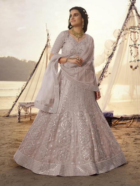 Myra Dusty Pink Embroidered Organza Bridal Lehenga XS