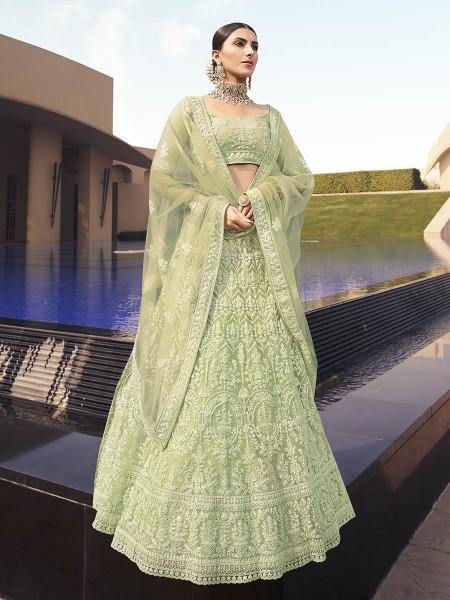 Myra Beautiful Green Heavy Embroidered Soft Net Bridal Lehenga XXS