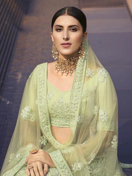 Myra Beautiful Green Heavy Embroidered Soft Net Bridal Lehenga XS