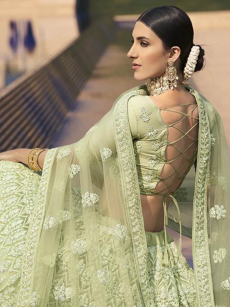 Myra Beautiful Green Heavy Embroidered Soft Net Bridal Lehenga S