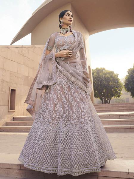 Myra Beautiful Mauve Heavy Embroidered Soft Net Bridal Lehenga XXS