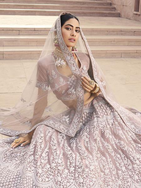 Myra Beautiful Mauve Heavy Embroidered Soft Net Bridal Lehenga XS