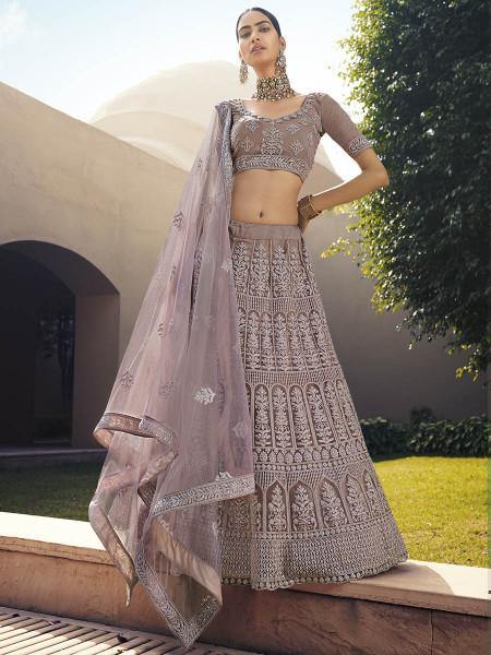 Myra Mauve Heavy Embroidered Soft Net Bridal Lehenga XXS