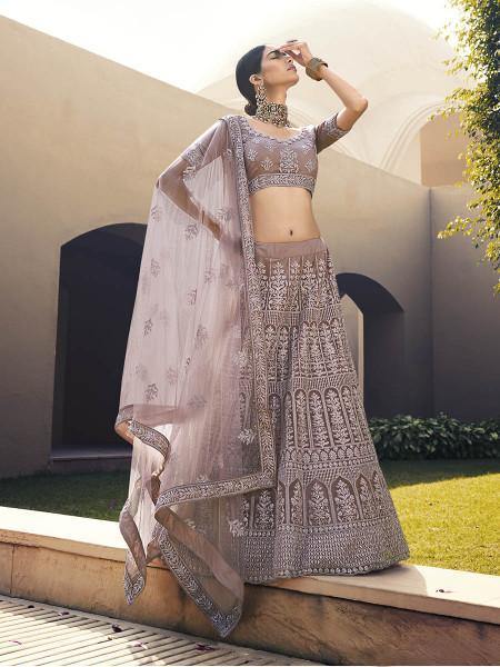 Myra Mauve Heavy Embroidered Soft Net Bridal Lehenga XS