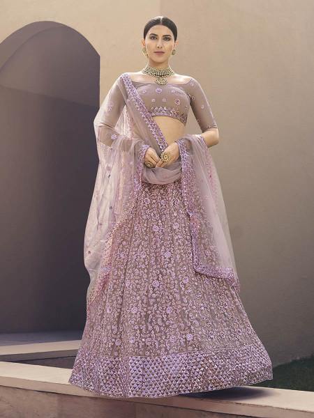 Myra Lilac Heavy Embroidered Soft Net Bridal Lehenga XXS