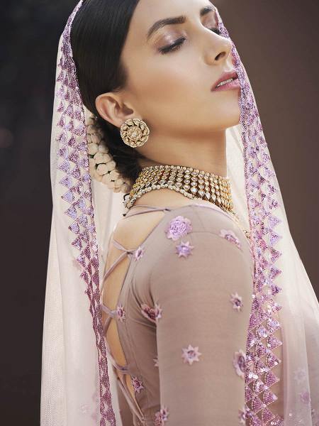 Myra Lilac Heavy Embroidered Soft Net Bridal Lehenga XS