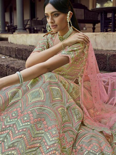 Myra Beautiful Green Heavy Embroidered Georgette Bridal Lehenga M