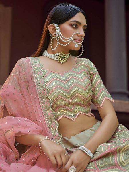 Myra Beautiful Green Heavy Embroidered Georgette Bridal Lehenga XS