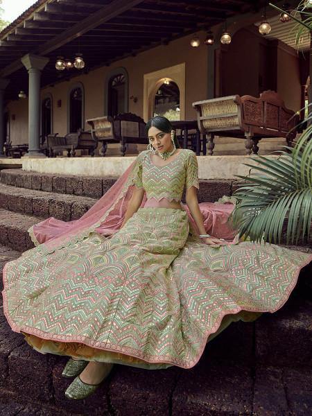 Myra Beautiful Green Heavy Embroidered Georgette Bridal Lehenga S