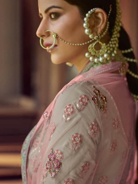 Myra Green Heavy Embroidered Georgette Bridal Lehenga XS