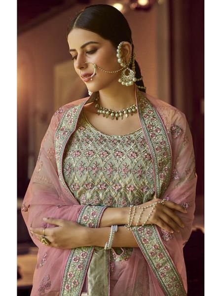 Myra Green Heavy Embroidered Georgette Bridal Lehenga L