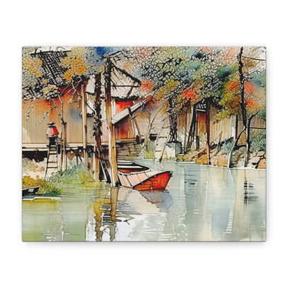 Serene Landscape Canvas Wall Art, Boat Print for Home Decor, Gift for Nature Lovers, Tranquil Artwork, Perfect for Living Room