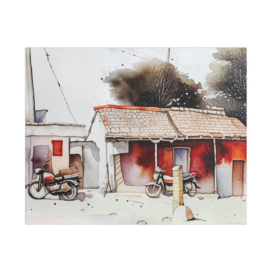 Stretched Canvas Art Print, Rustic Wall Decor, Motorcycle Artwork, Vintage Home Decor, Gift for Bikers, Nature Art, Unique Art Piece