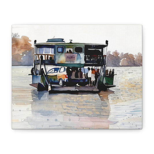 Watercolor Ferry Canvas Art, Home Decor, Nautical Wall Art, Coastal Aesthetics, Boat Lover Gift, Interior Design