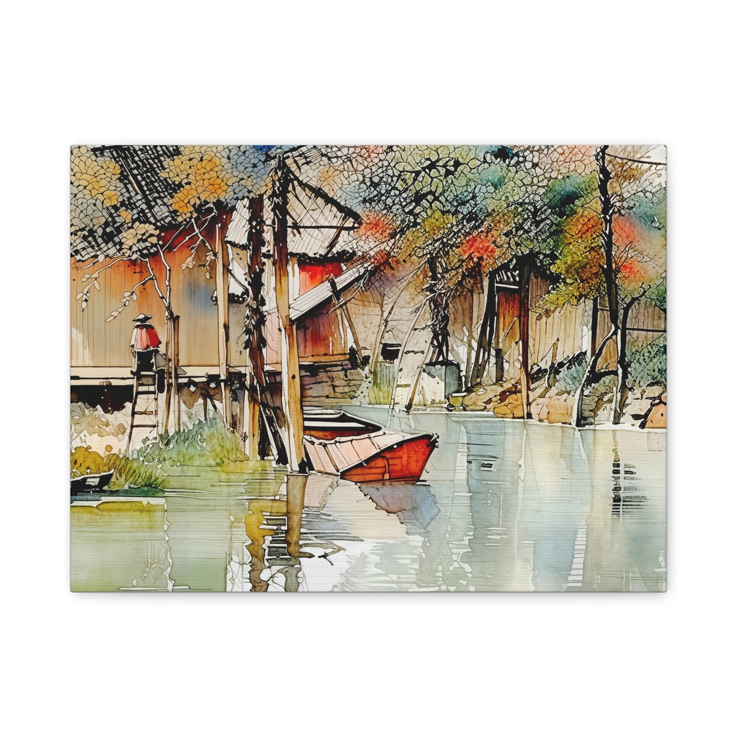 Serene Landscape Canvas Wall Art, Boat Print for Home Decor, Gift for Nature Lovers, Tranquil Artwork, Perfect for Living Room