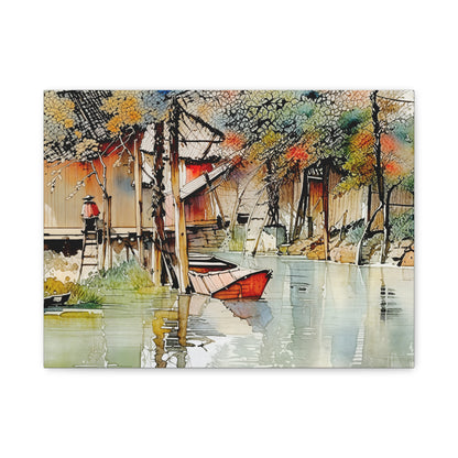 Serene Landscape Canvas Wall Art, Boat Print for Home Decor, Gift for Nature Lovers, Tranquil Artwork, Perfect for Living Room