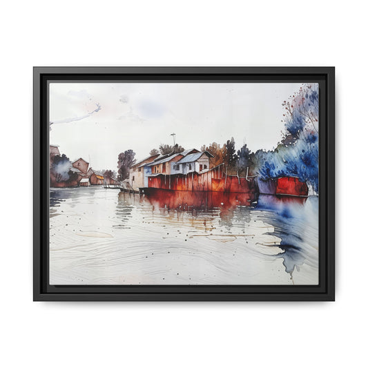 Framed Matte Canvas Art Print, Colorful River Scene Wall Decor, Home Office Art, Gift for Art Lovers, Unique Home Decor, Landscape Artwork