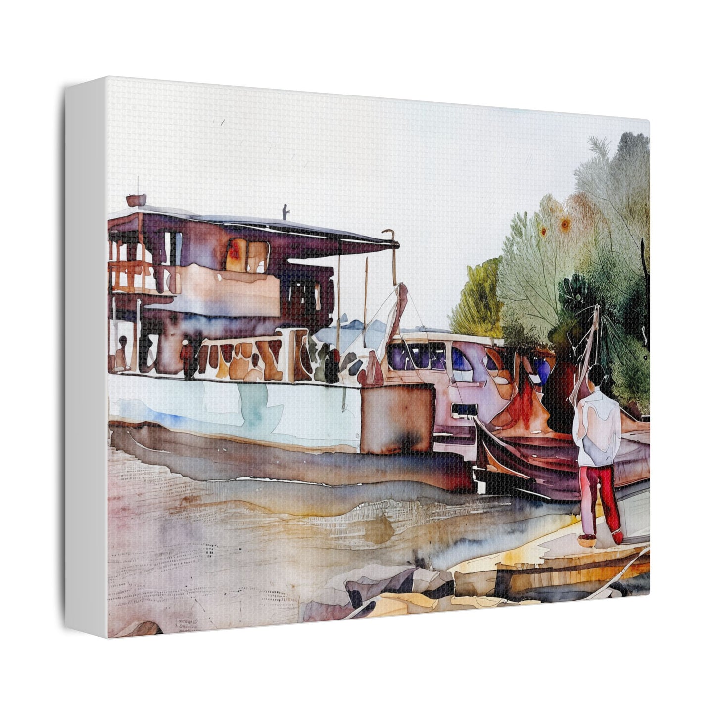 Stretched Canvas Art Print, Boat Landscape Decor, Nautical Wall Art, Coastal Home Decoration, Unique Gift for Maritime Lovers