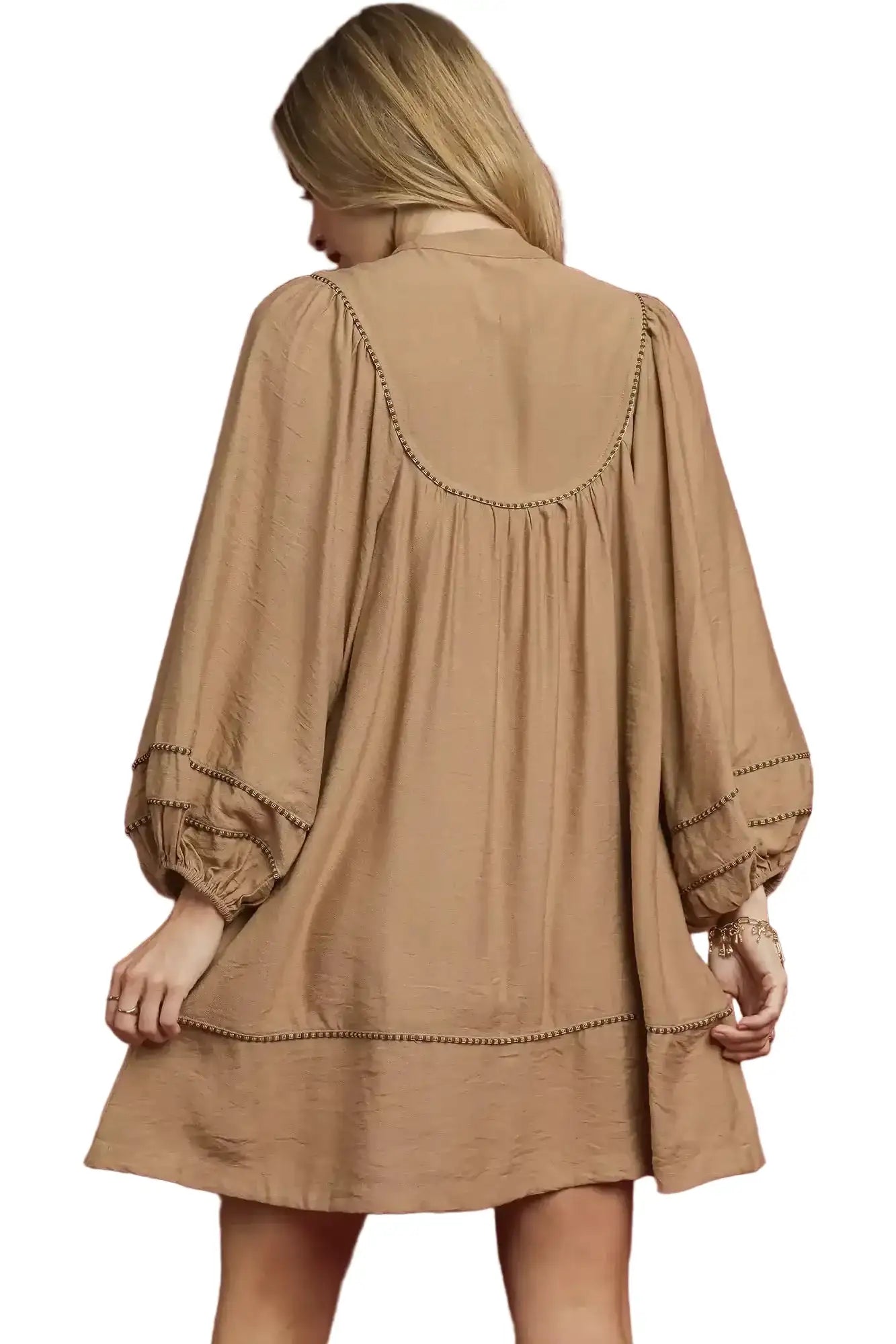 Umgee Boho Peasant Mini Dress with Trim Detail