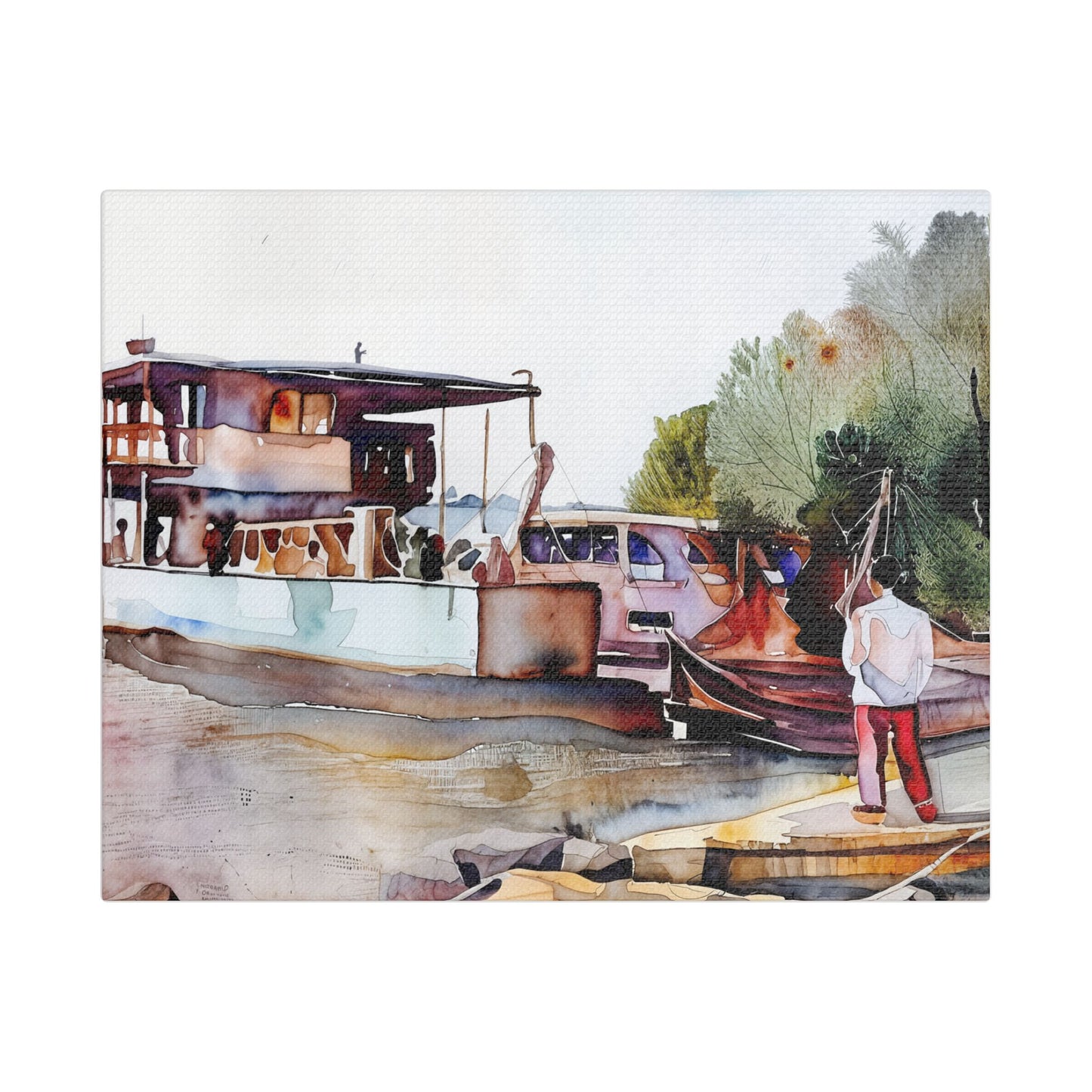 Stretched Canvas Art Print, Boat Landscape Decor, Nautical Wall Art, Coastal Home Decoration, Unique Gift for Maritime Lovers