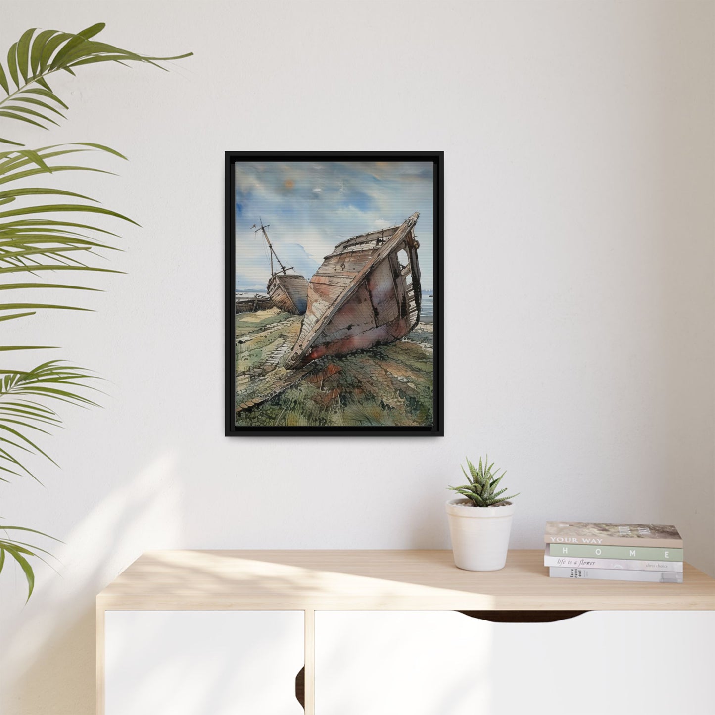 Framed Canvas Art Print, Nautical Home Decor, Coastal Wall Art, Shipwreck Artwork, Beach House Decor, Gift for Sea Lovers