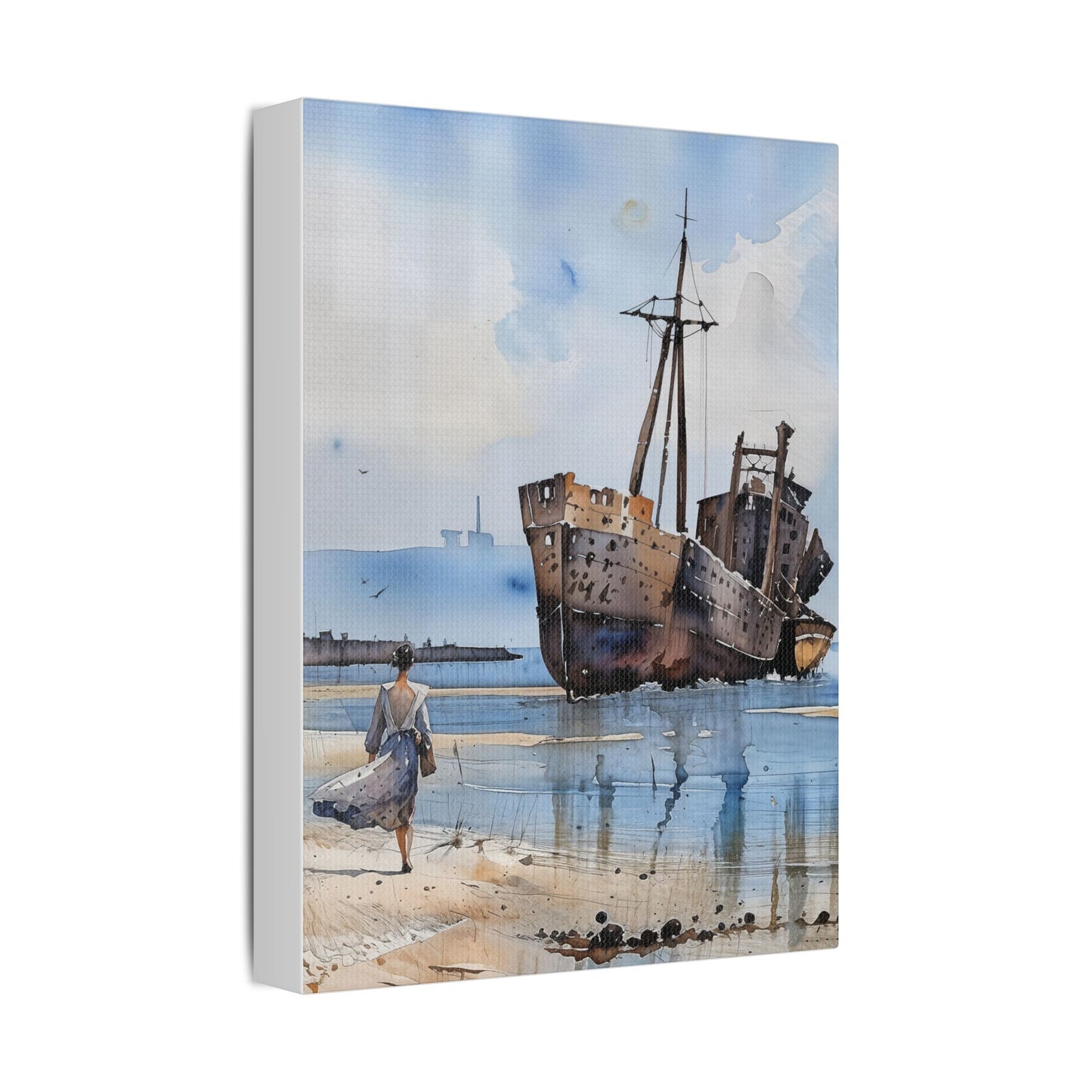 Artistic Stretched Canvas Print, Nautical Decor, Coastal Wall Art, Shipwreck Artwork, Ideal for Home or Office Decoration