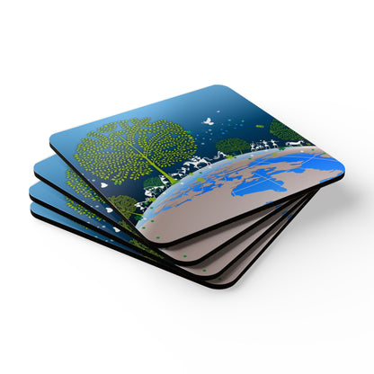 Eco-Friendly Corkwood Coaster Set, Nature-Themed Drink Coasters, Sustainable Home Decor, Earth Day Gifts, Vegan Kitchen Essentials