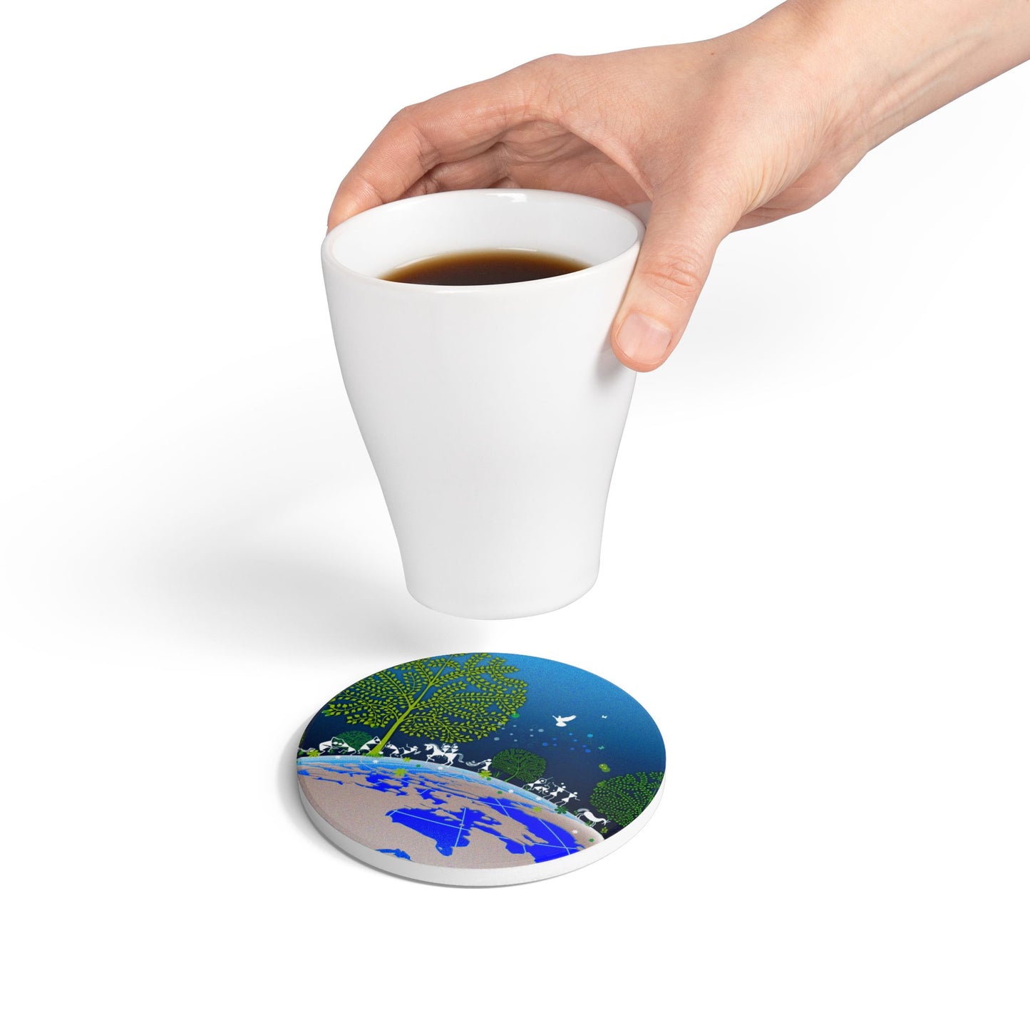 Eco-Friendly Ceramic Coaster Set, Nature-Inspired Drink Coasters, Gift for Earth Lovers, Home Décor, Green Living