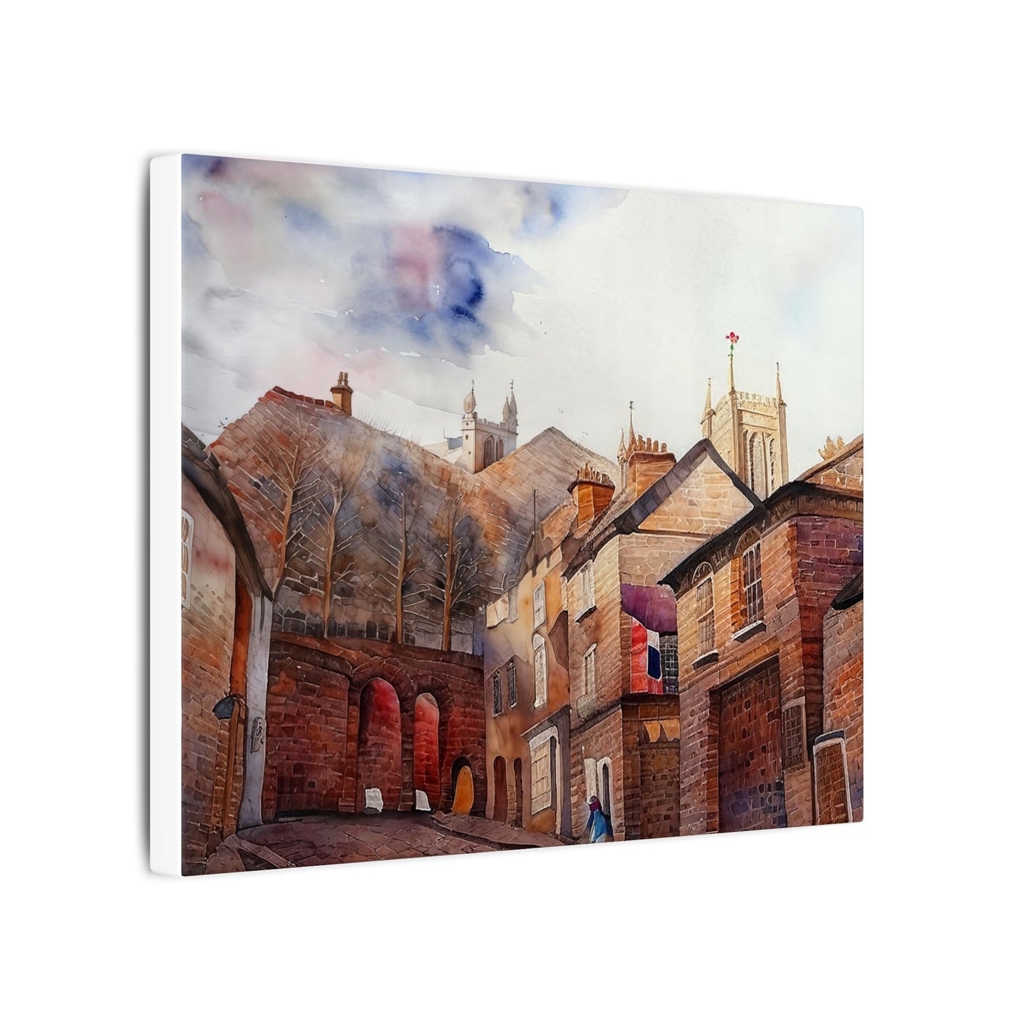 Watercolor Cityscape Art Print, Matte Canvas Wall Decor, Home Gallery, Unique Gift, Living Room Wall Art, Landscape Painting